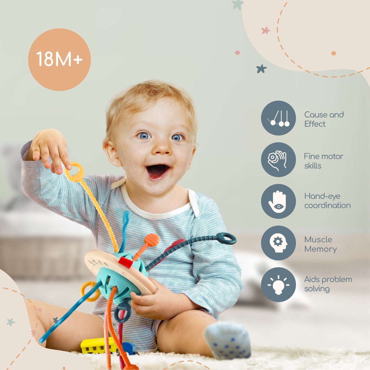 Pull String Device Pull String Sensory Activity Toy 18M+ – ByKii